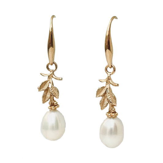 Leafy pearl earrings