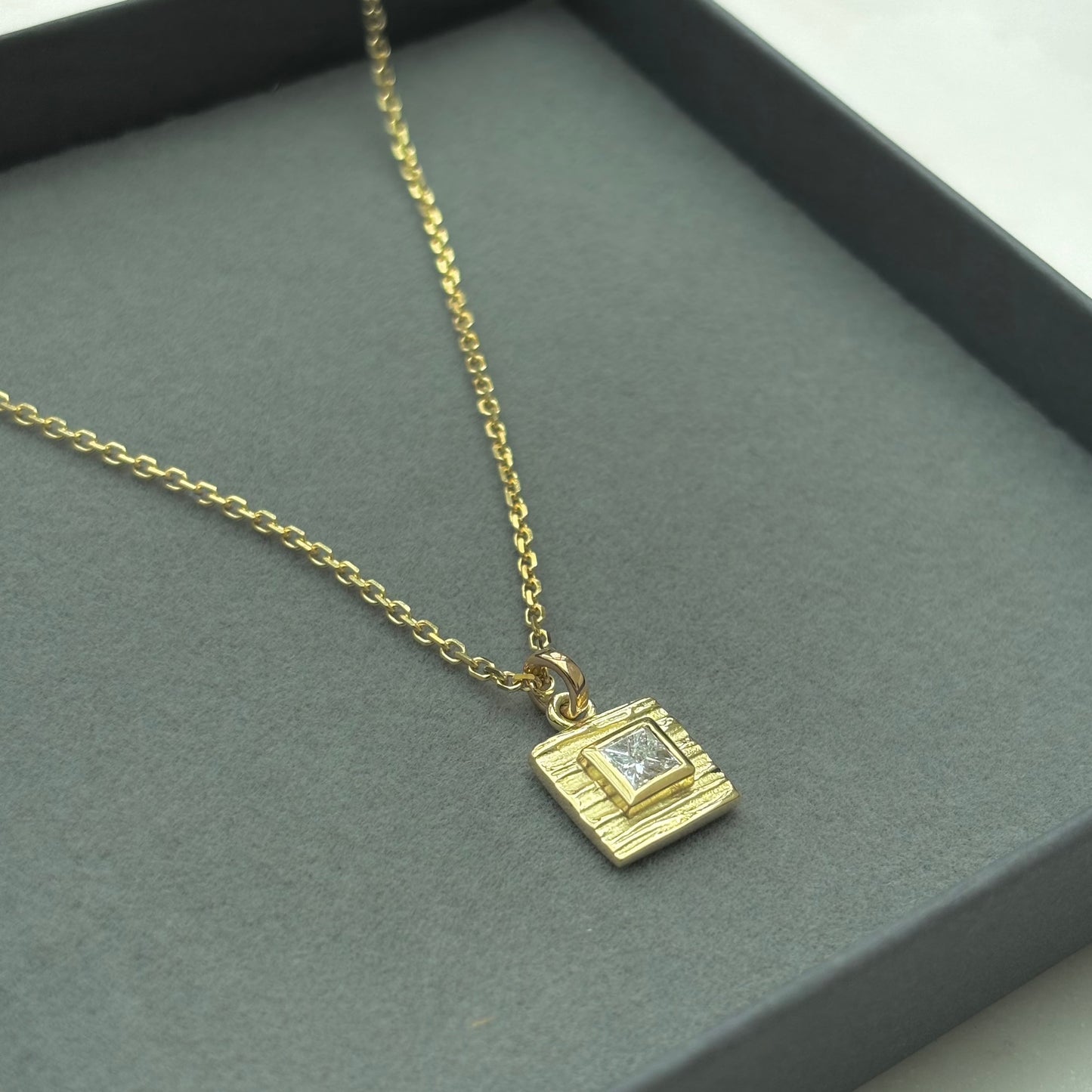 9ct gold square Solar diamond pendant